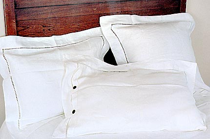 Linen Hemstitch Pillow Shams. English “bone-china” color.