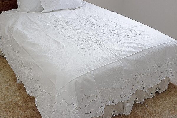 Grace hand embroidered bed coverlet & bed ruffles