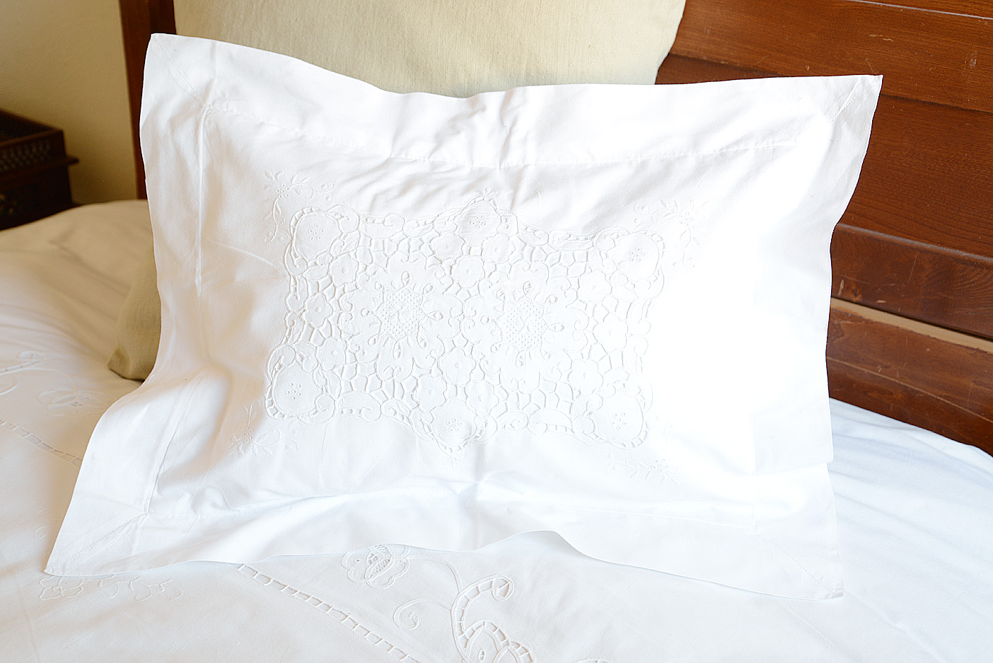 White Embroidered Pillow Sham, Breakfast Pillow