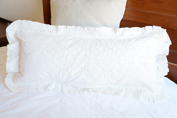 Victoria Ruffle Embroidered Pillow Bolster Size