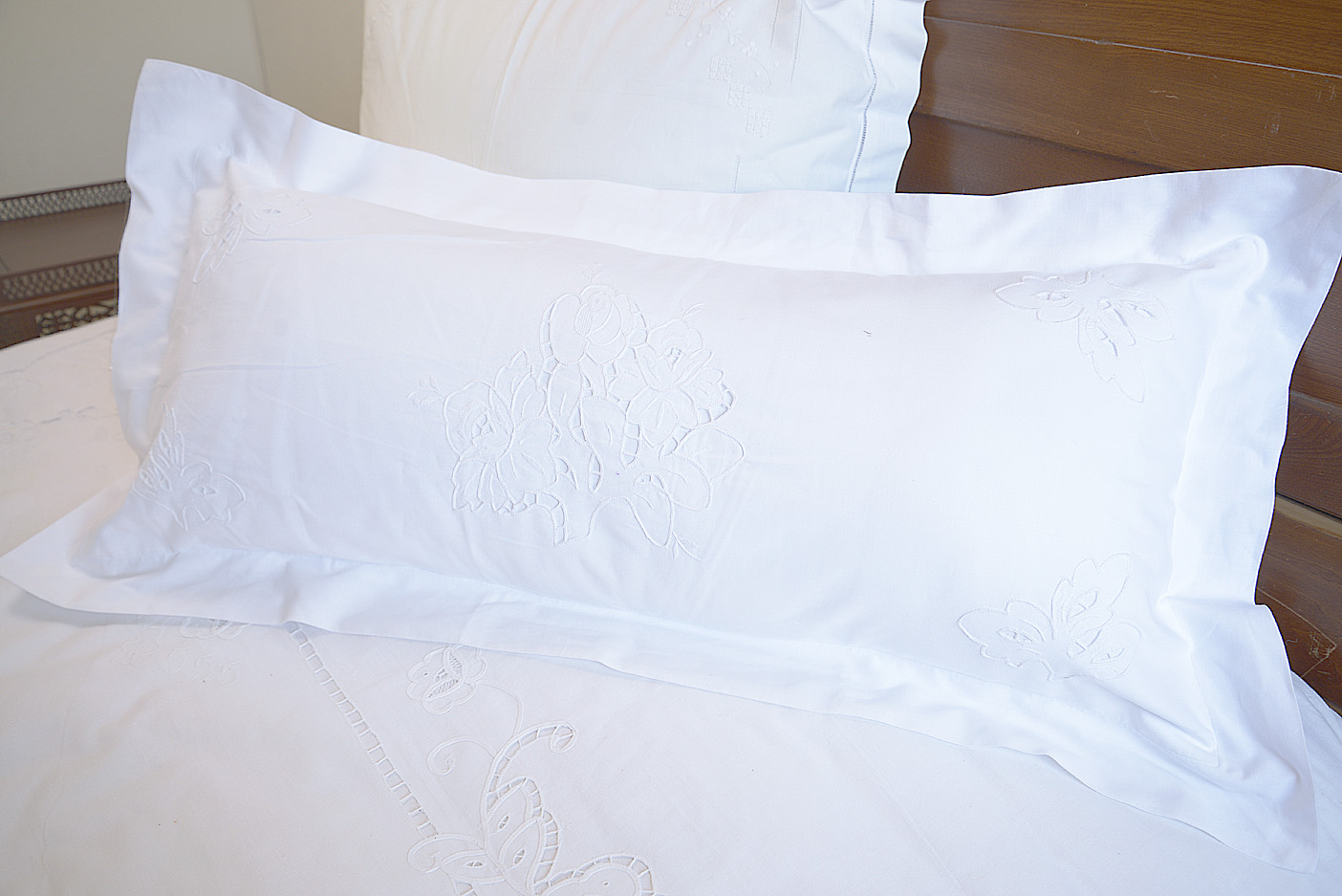 lotus hand embroidered bolster pillows