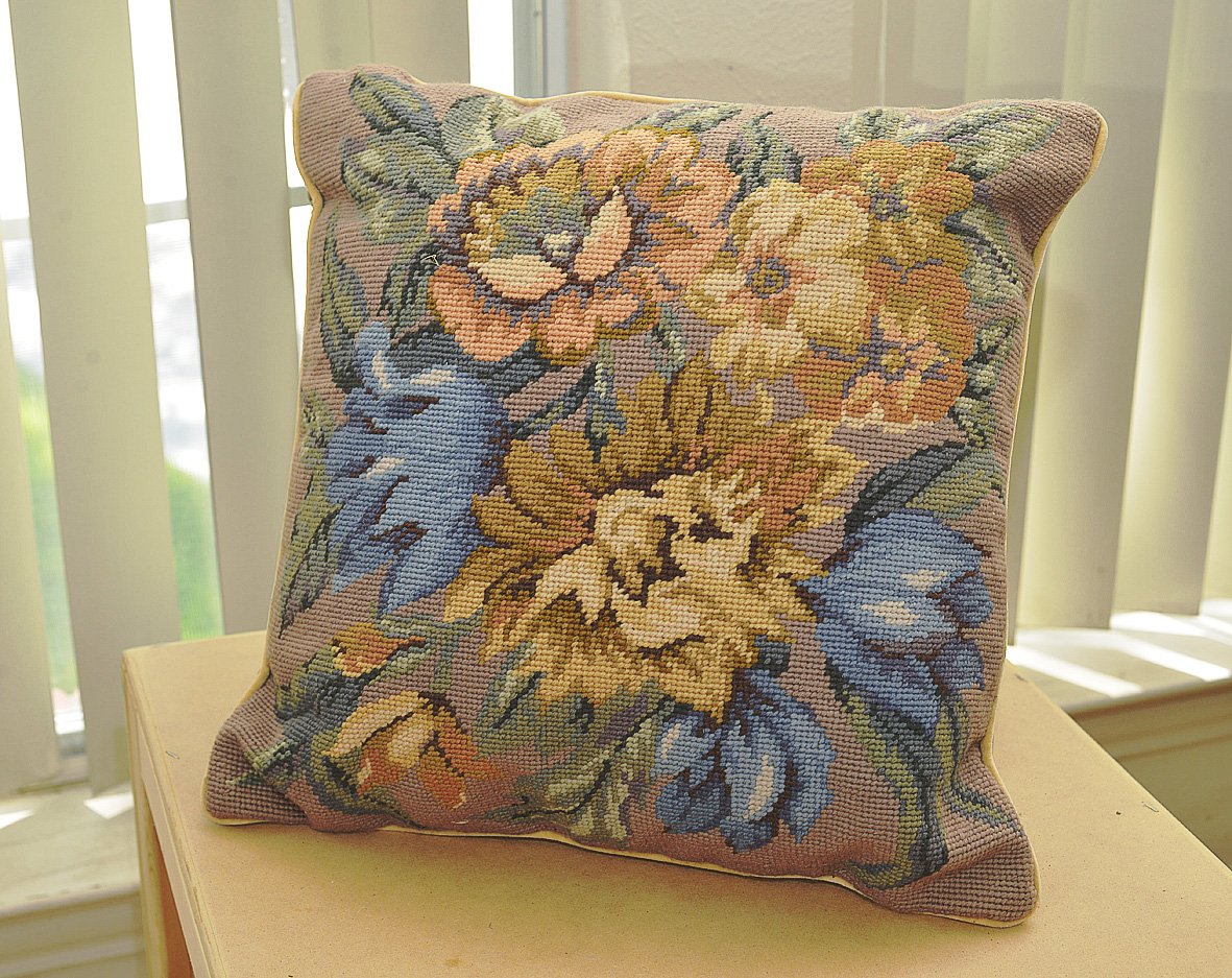 needlepoint pillow with flowers